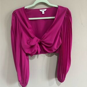 Tie Front Cropped Blouse with Balloon Sleeve